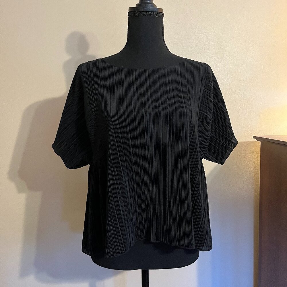 Madewell Black Cropped Flutter Sleeve Top Ribbed Fabric